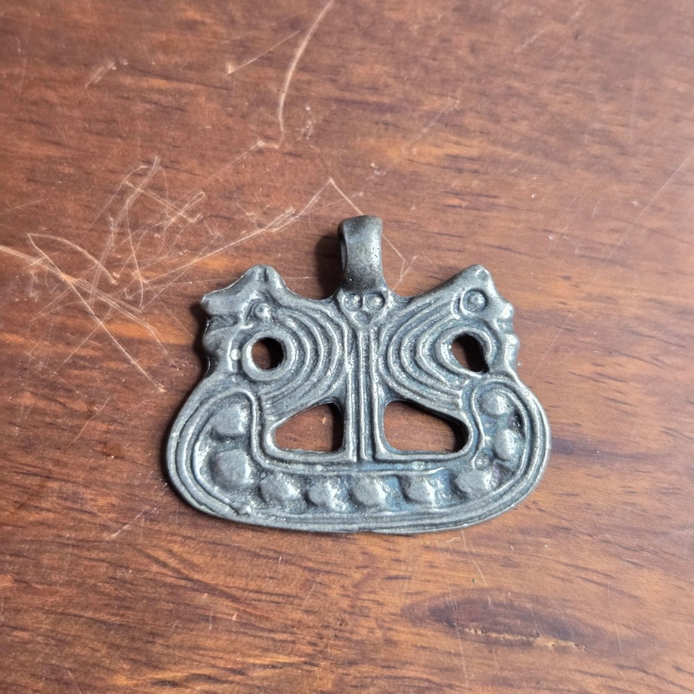 Viking Longship Pendant Necklace Charm Silver Tone Norse Drakkar Jewelry
